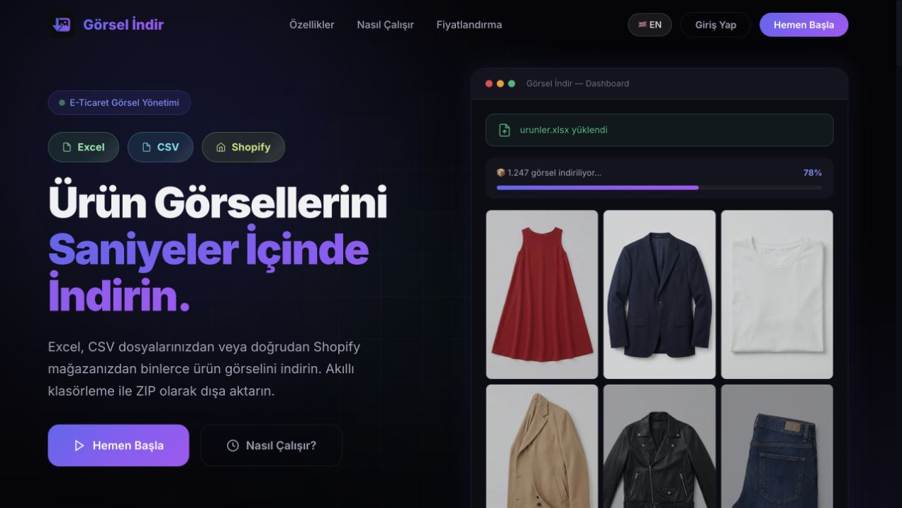 Görsel İndir ürün arayüzü