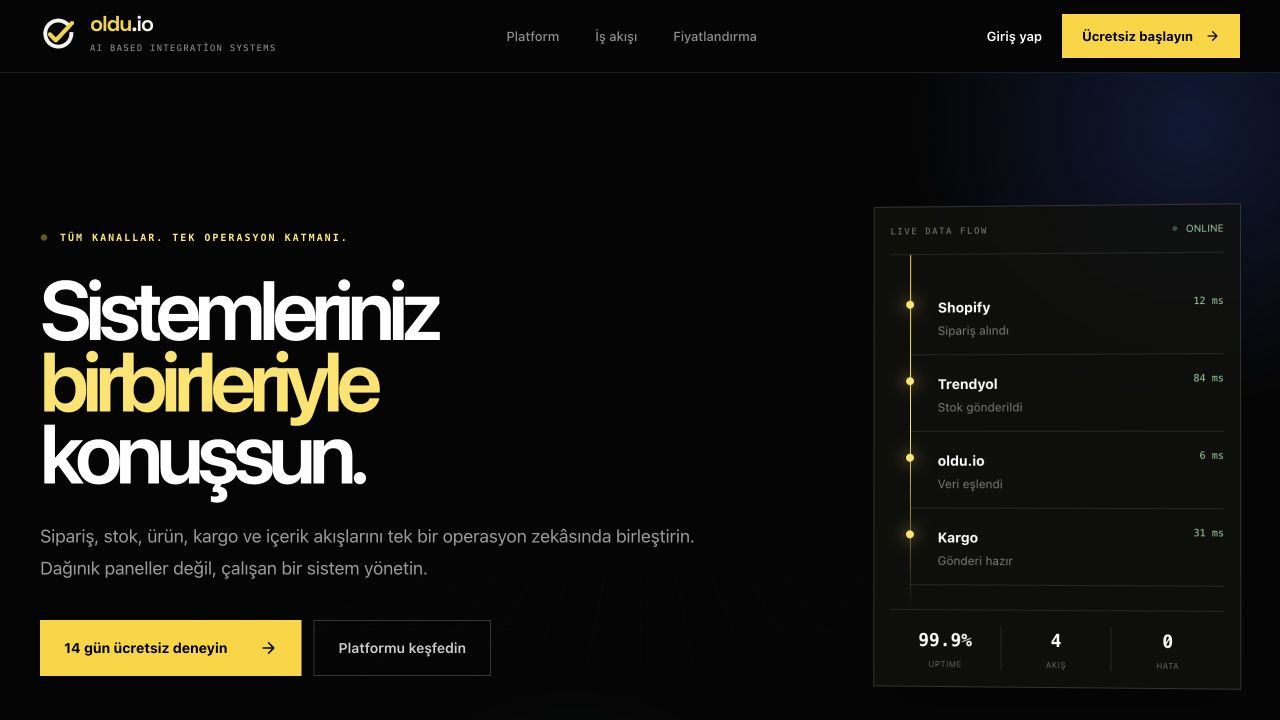 Oldu.io ürün arayüzü